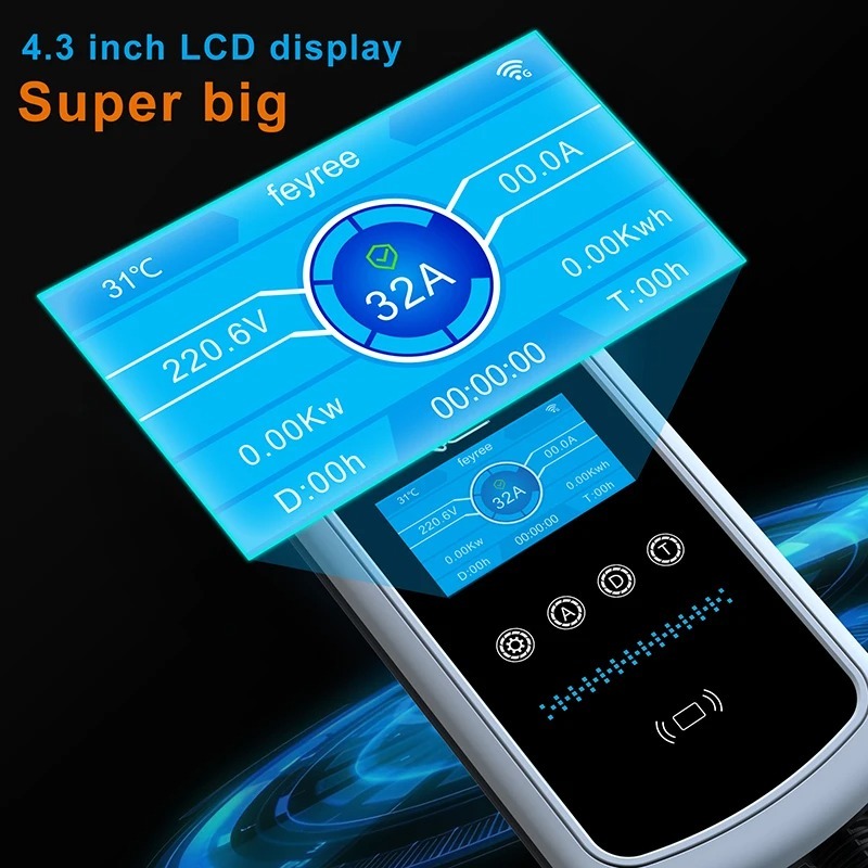 feyree Tesla EV Charging Station 7KW 9.6KW 12KW With APP Control 4.3″ Screen-feyree