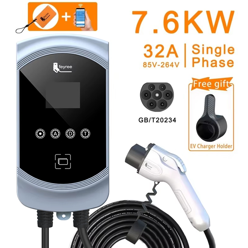 feyree EVSE Wallbox EV Charger GB/T Socket 32A 7KW 1Phase 16A 11KW 3Phase 22KW APP Control Charging Station for Electric Vehicle