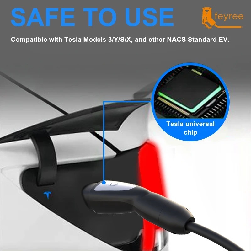 feyree EV Charger Portable 3.5kW Tesla NACS Charger Plug 1.8" LCD Screen with Set Delay Schedule Charging Station for Tesla Cars-feyree
