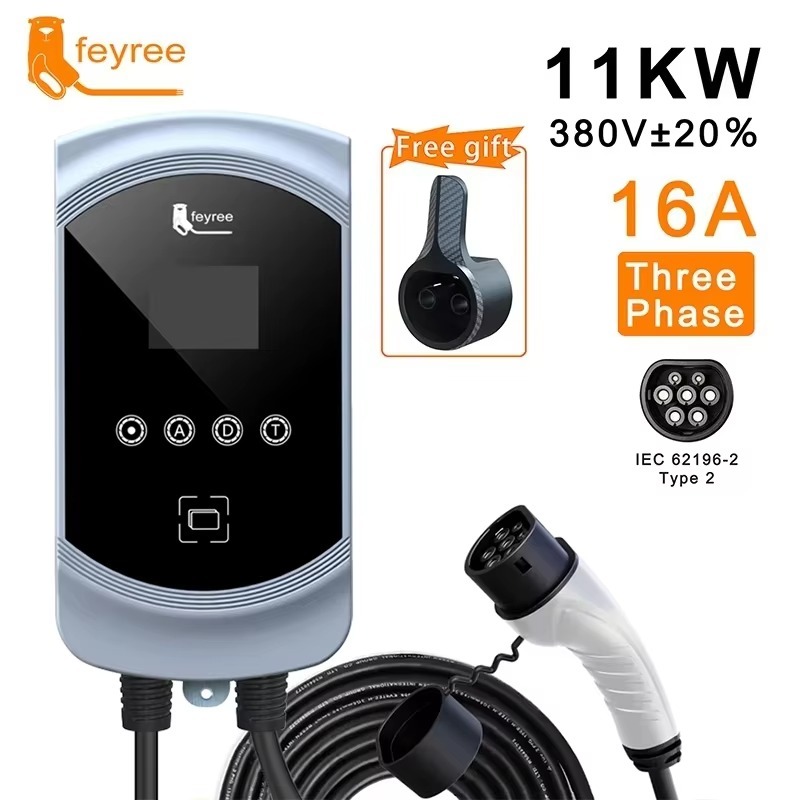 feyree Type2 EV Charger 32A 7.6KW 1Phase EVSE Wallbox 11KW 22KW 3 Phase Fast Charging Station 5m Cable for Electric Vehicle Car