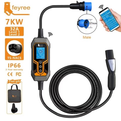 feyree Tesla EV Portable Charger NACS Socket 7KW With APP Control for Tesla Models 3/Y/S/X