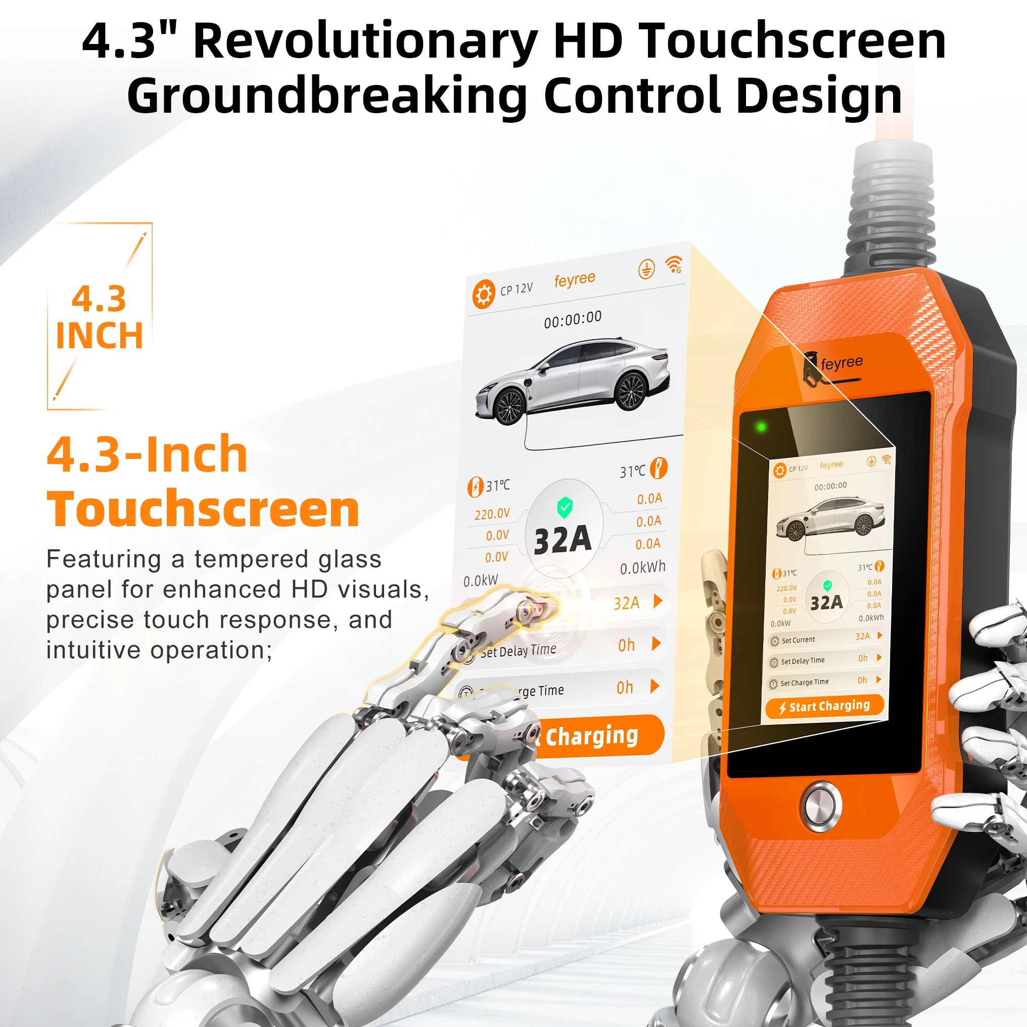 feyree 4.3 Inch 7kW Touch Screen Type2 Portable Charger 