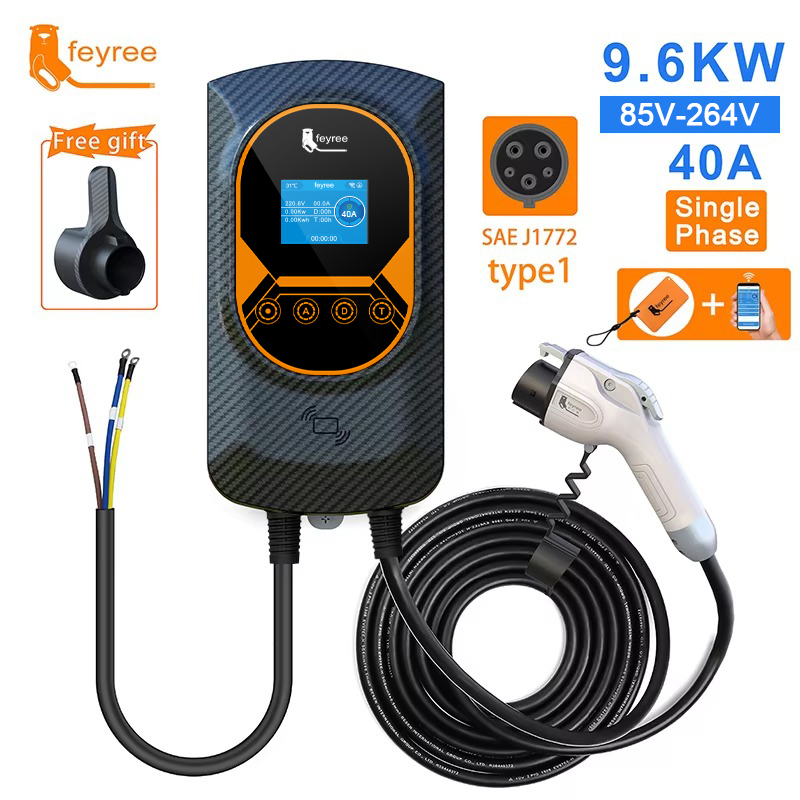 feyree EV Charger Type1 EVSE Wallbox 32A 7.6KW 40A 9.6KW 50A 12KW 1Phase j1772 Adapter APP Control for Electric Vehicle Car