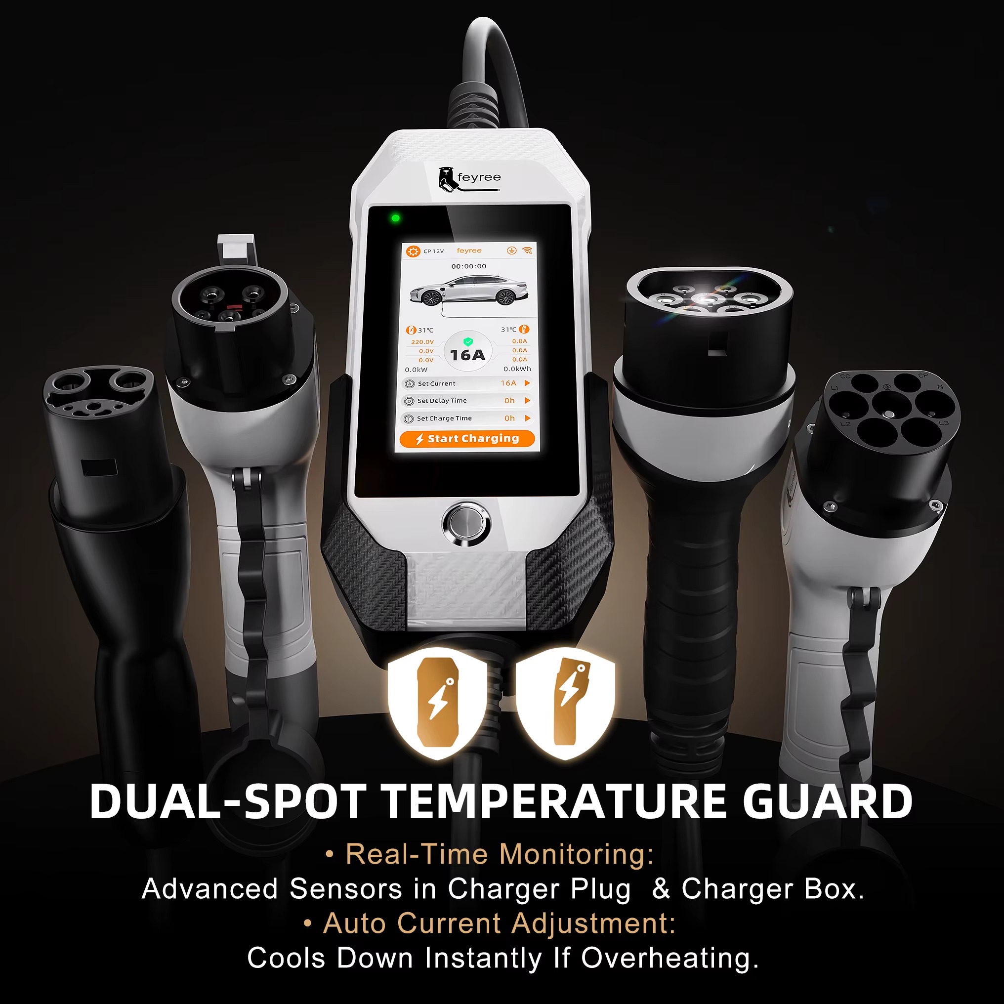 Feyree Type1 3.5kW 16A Portable EV Charger 4.3 inch Touch Screen Smart WIFI APP Remote Control Design AC EV Charging Station
