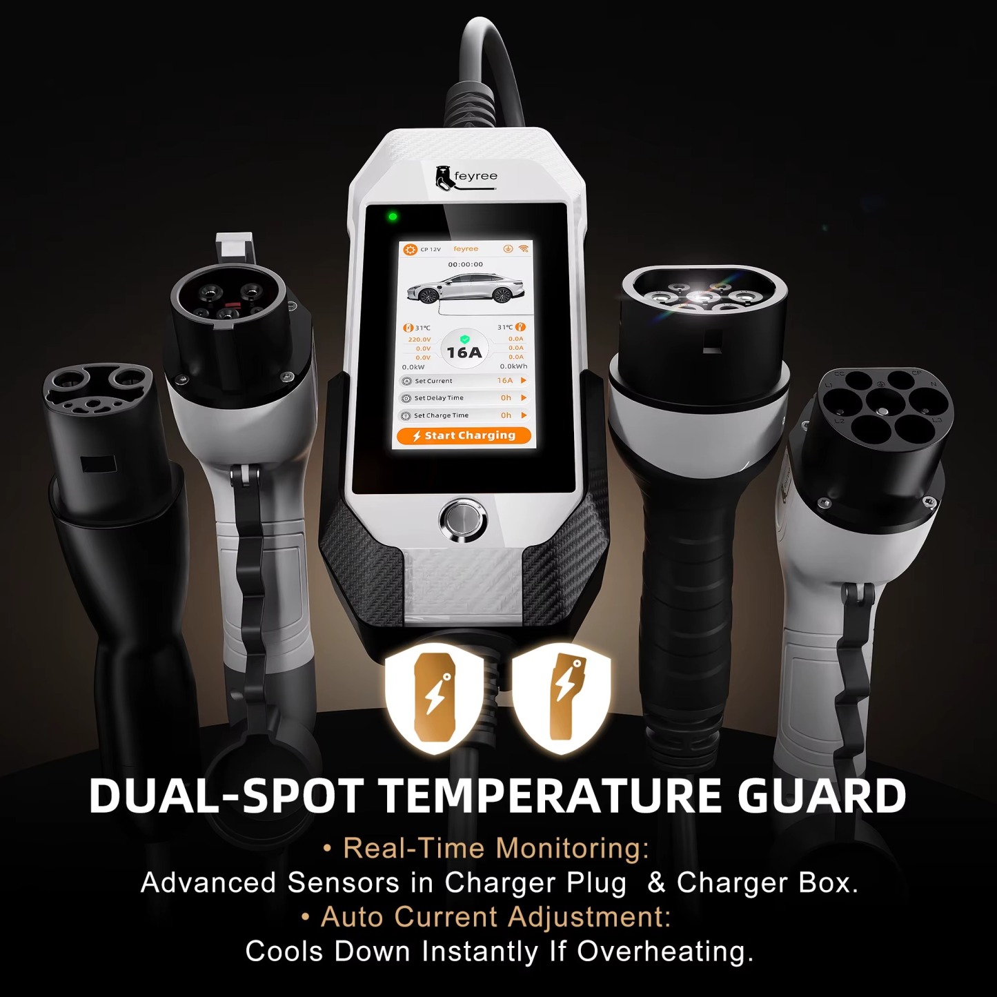 Feyree Type1 3.5kW 16A Portable EV Charger 4.3 inch Touch Screen Smart WIFI APP Remote Control Design AC EV Charging Station