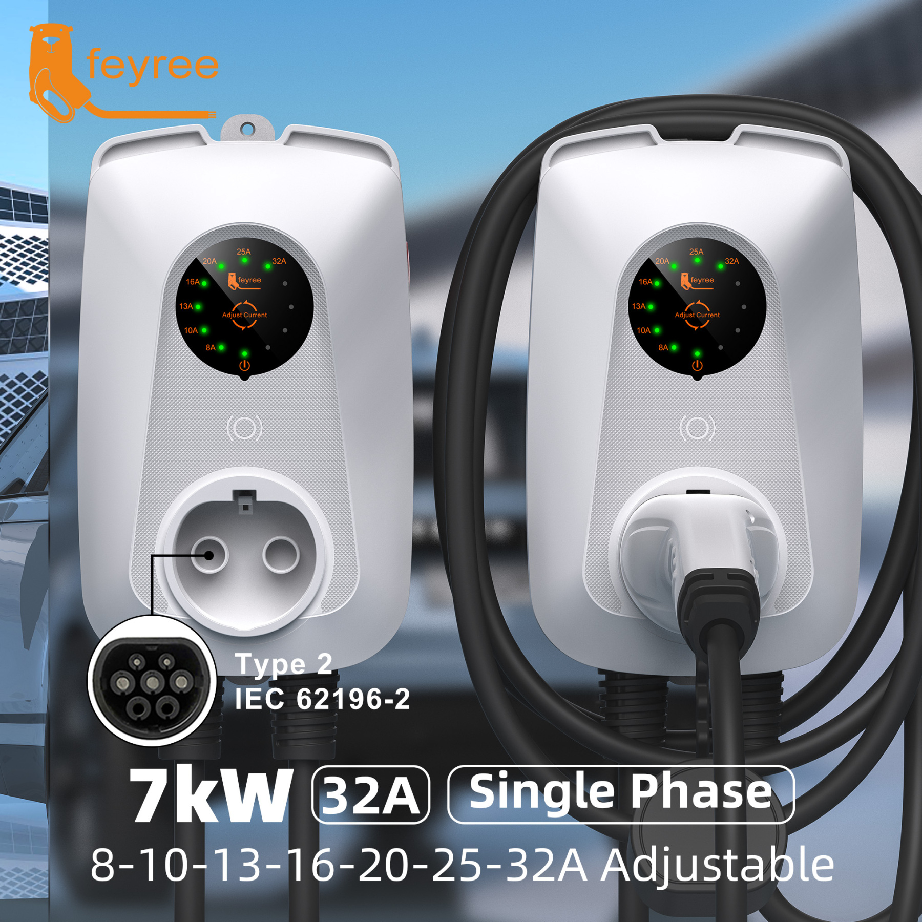 feyreeType2 7KW EV Charger 32A  Adjustable  Fast Charging Socket Version