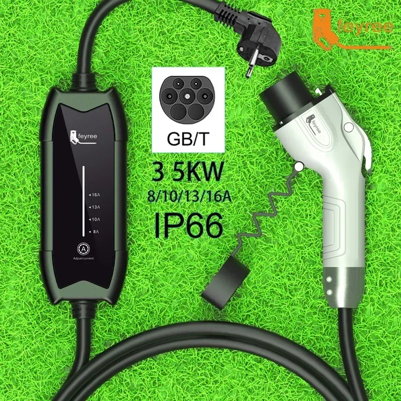 feyree EV Portable Charger Type2 / GB/T Plug Connector 16A 1Phase 3.5KW Type1 5m Wallbox Charging Station for Electric Vehicle-feyree