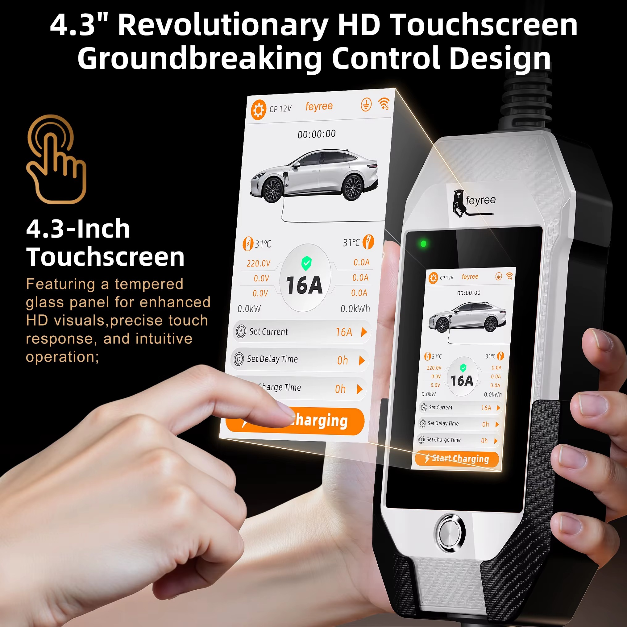 Feyree Type1 3.5kW 16A Portable EV Charger 4.3 inch Touch Screen Smart WIFI APP Remote Control Design AC EV Charging Station