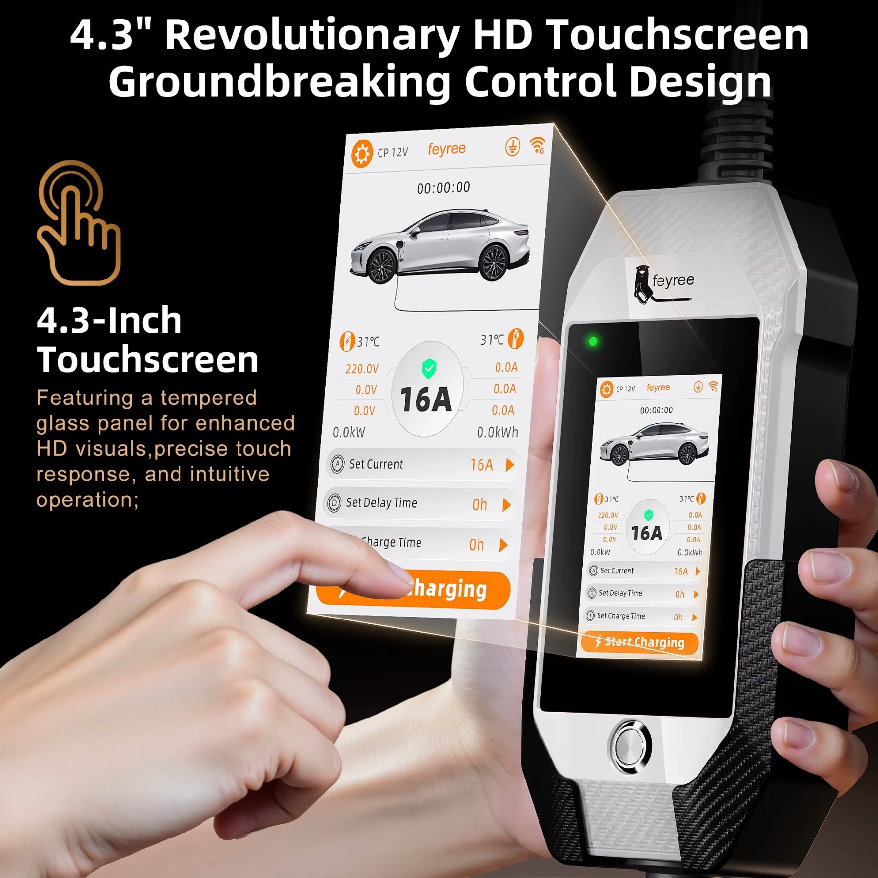 Feyree Type1 3.5kW 16A Portable EV Charger 4.3 inch Touch Screen Smart WIFI APP Remote Control Design AC EV Charging Station