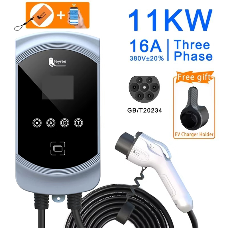 feyree EVSE Wallbox EV Charger GB/T Socket 32A 7KW 1Phase 16A 11KW 3Phase 22KW APP Control Charging Station for Electric Vehicle