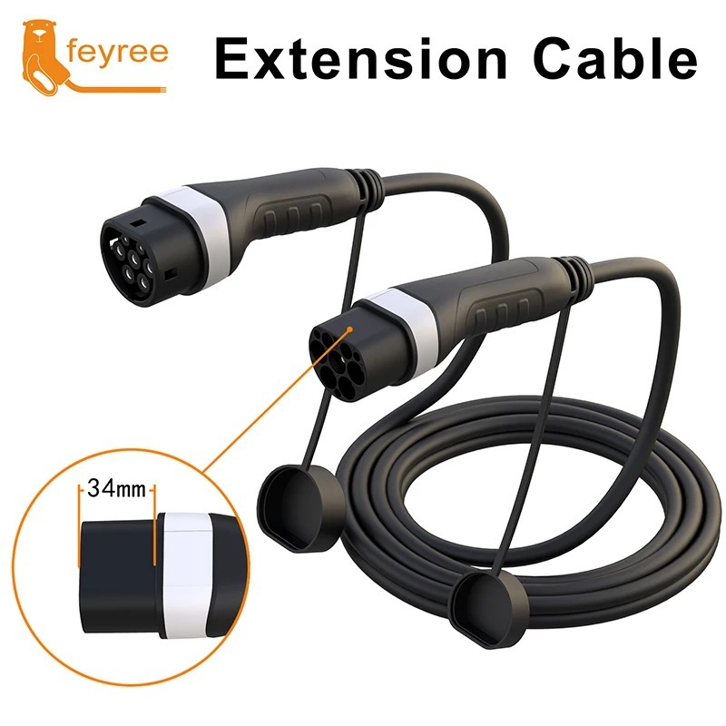 feyree EV Charging Cable 16A/32A 4kW/8kW/11kW/22kW Electric Vehicle Cord 5M Type 2 EVSE Charging Station Female to Male Plug-feyree