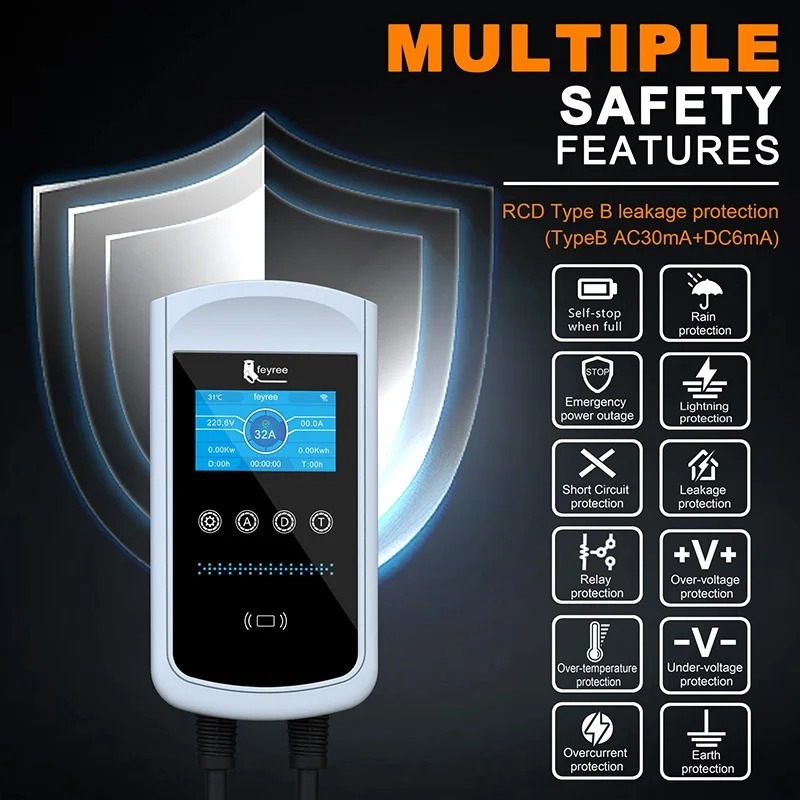 feyree GB/T EV Charging Station 7.6KW 11KW 22KW With APP Control 4.3″ Screen-feyree