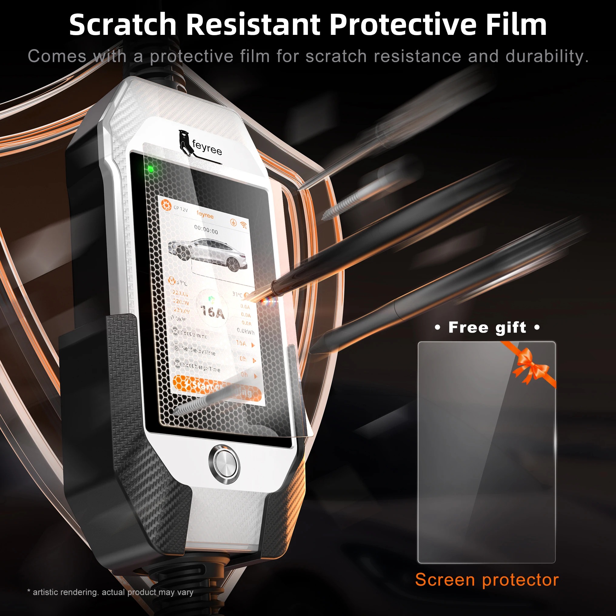 feyree Portable EV Charger 11kW 16A 3P Fast Charging Type2 Socket 4.3inch Touch Screen Design Smart WIFI APP Control AC Charger