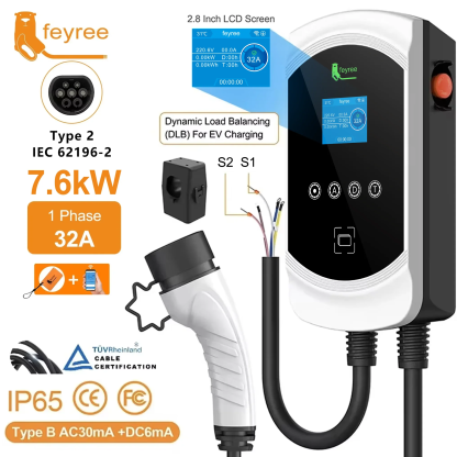 Feyree EV Charger Type2 Dynamic Load Blancing Wallbox 7.6KW 11KW 22KW 