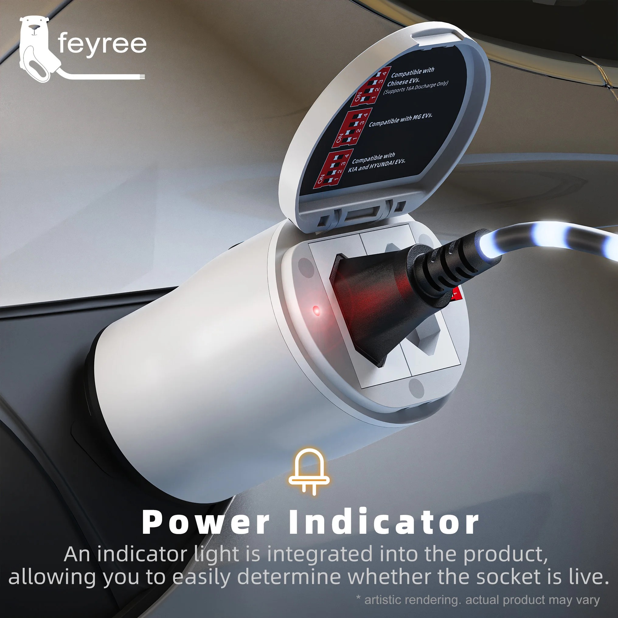 feyree Type2 V2L Discharger Adapter for MG/Kia/Hyundai/Chinese EVs