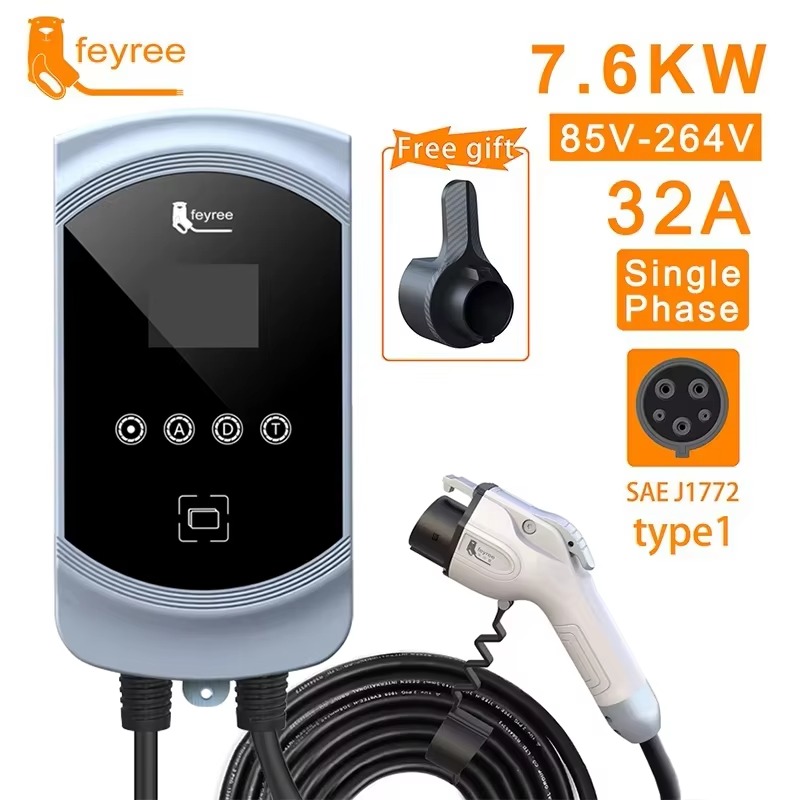 feyree  50A 12KW 1Phase EV Charger Type1 Cable J1772 Cord 40A 9.6KW 32A 7.6KW EVSE Wallbox Charging Station for Electric Vehicle