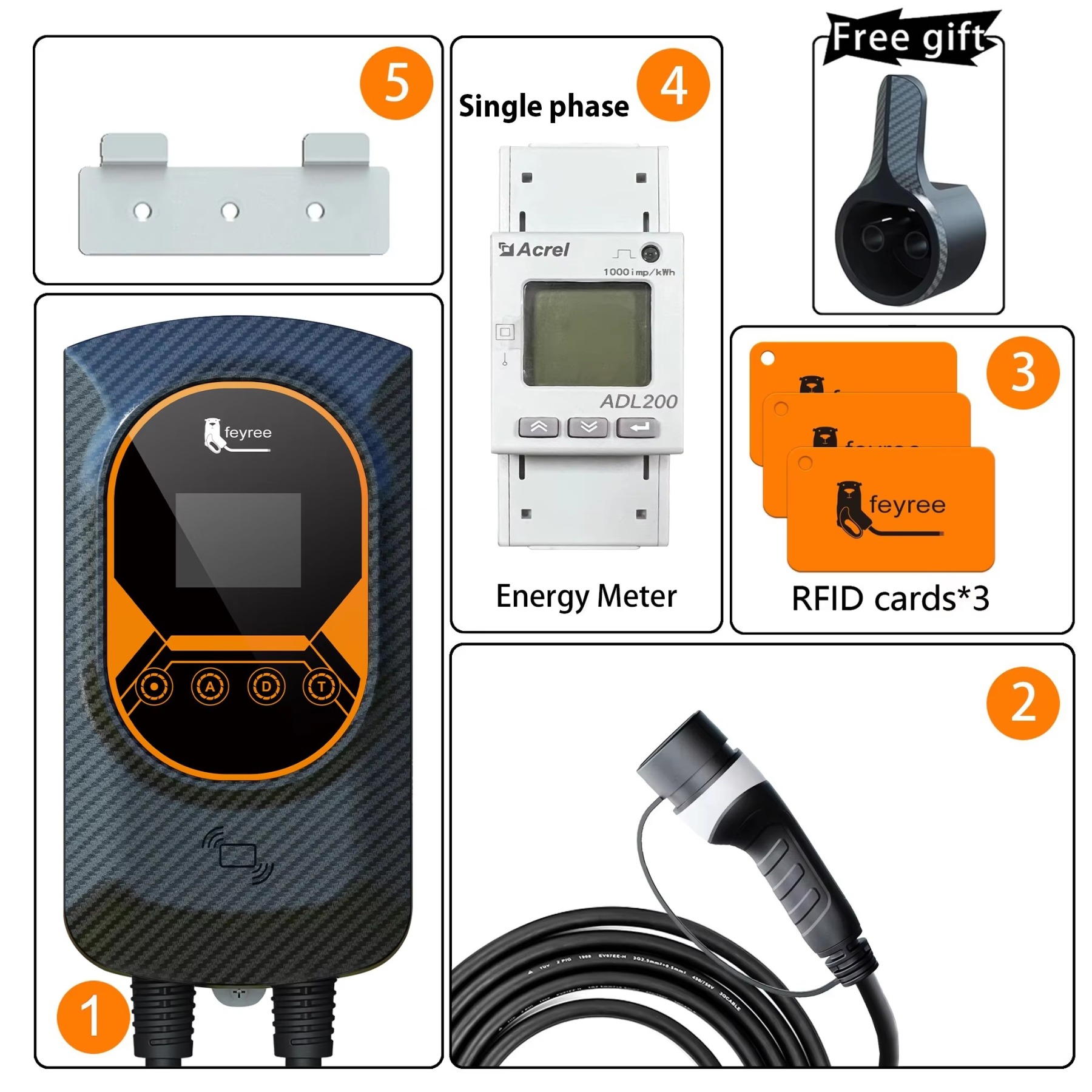 feyree EV Charger Type2 Cable 32A 7.6KW Dynamic Load Blancing EVSE Wallbox APP Function Charging Station Electric Car