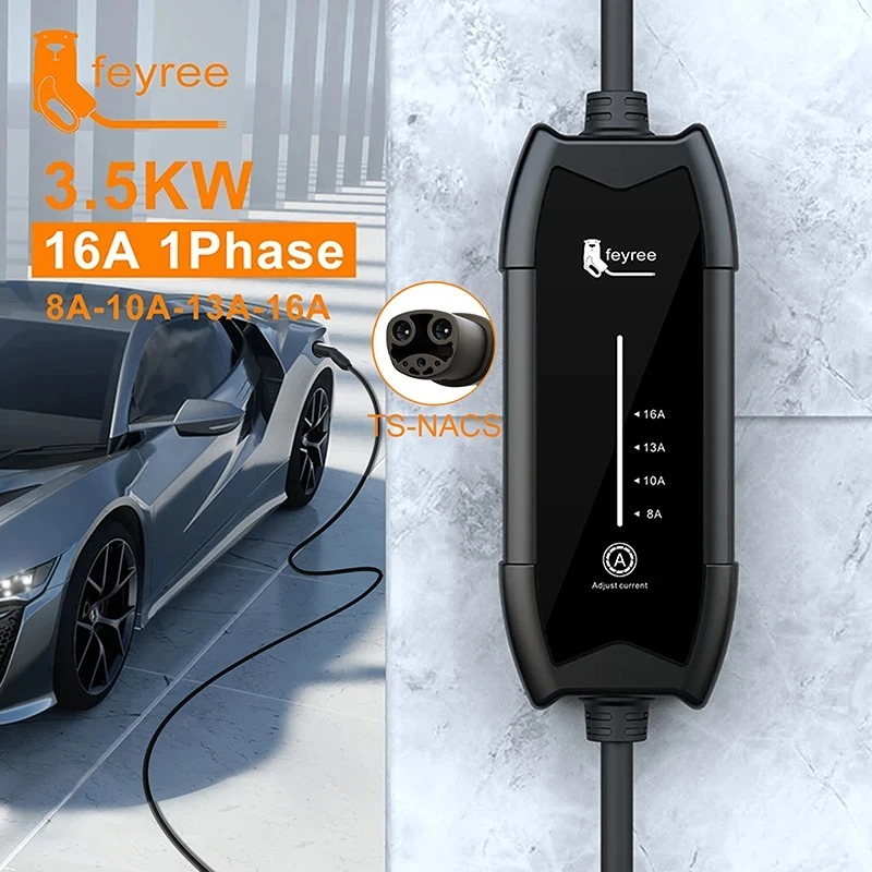 feyree Portable EV Charger 3.5KW Charging Station 16A Adjustable Current Fast Charging with NACS Plug Compatible for Tesla Cars-feyree