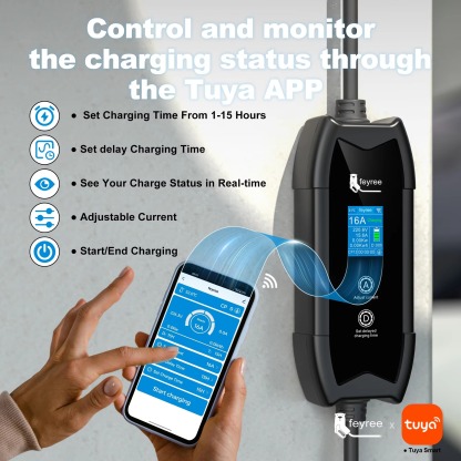 feyree Type2 EV Charger WIFI APP Control 16A 3.5KW GBT 5M Cable Type1 Portable Charging Box Set Charging&DelayTime for EV Cars