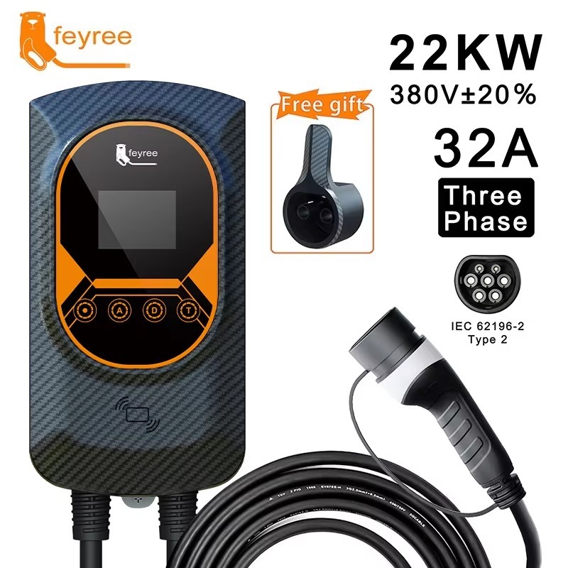 feyree EV Charger Type2 7.6KW 11KW 22KW EVSE Wallbox Wallmount Charging Station 5m Cable for Electric Vehicle
