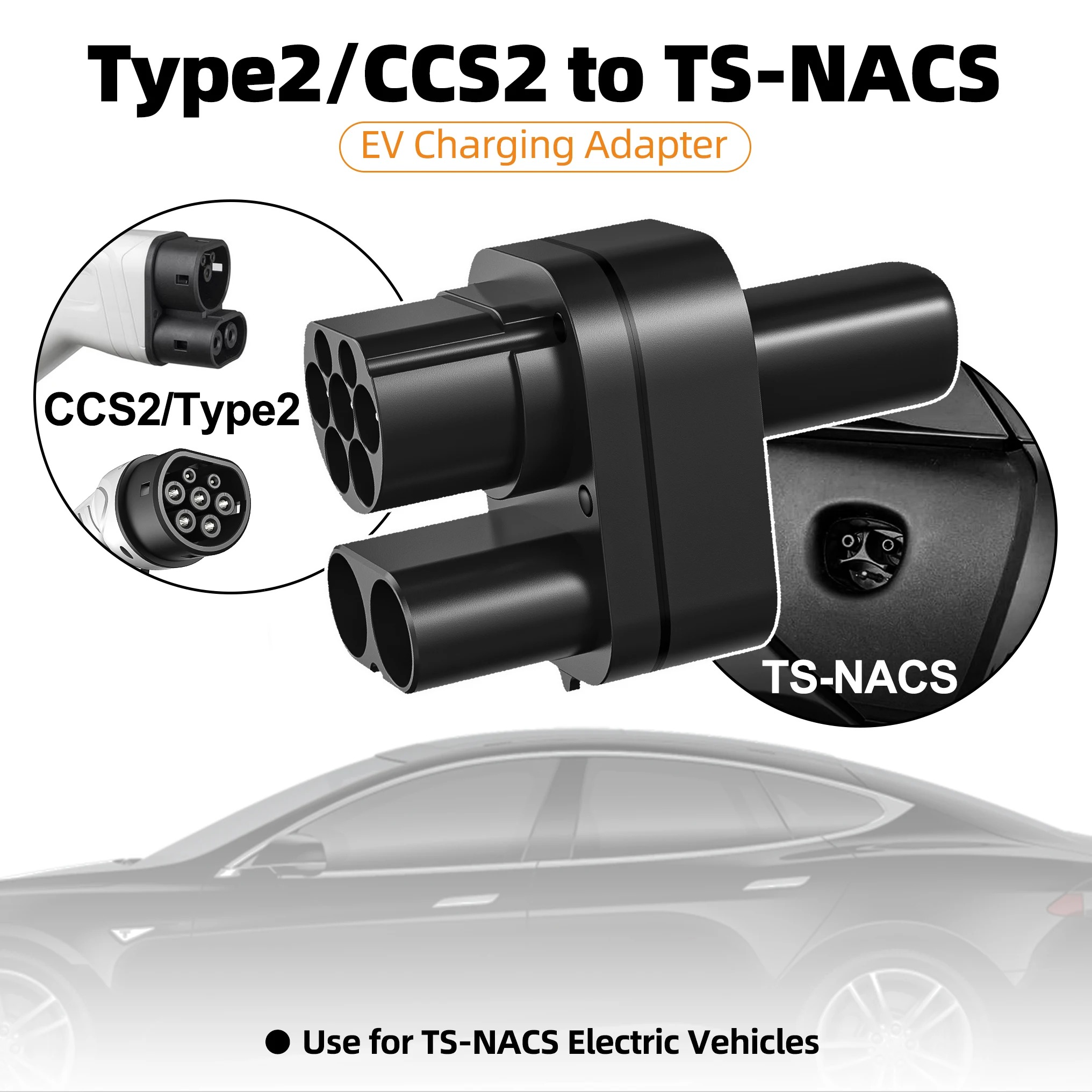 feyree CCS2 to Tesla AC+DC Adapter Fit for Tesla Model 3/X/Y Made in USA CCS2 Combo Adapter Support CCS2 and Type2 EV Charger