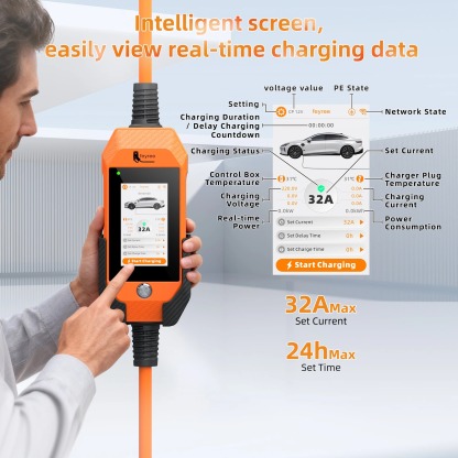 feyree 4.3Inch Touch Screen EV Charger 7kW 32A 1Phase TS-NACS Socket Smart WIFI APP Control EVSE Portable Box for Tesla EV Cars