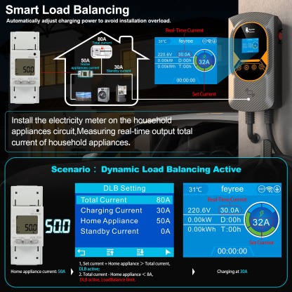 Feyree NACS Smart EV Wallbox Charger 12kW 50A Single Phase Dynamic Load Balancing APP Control Charging Log EV Charging Station