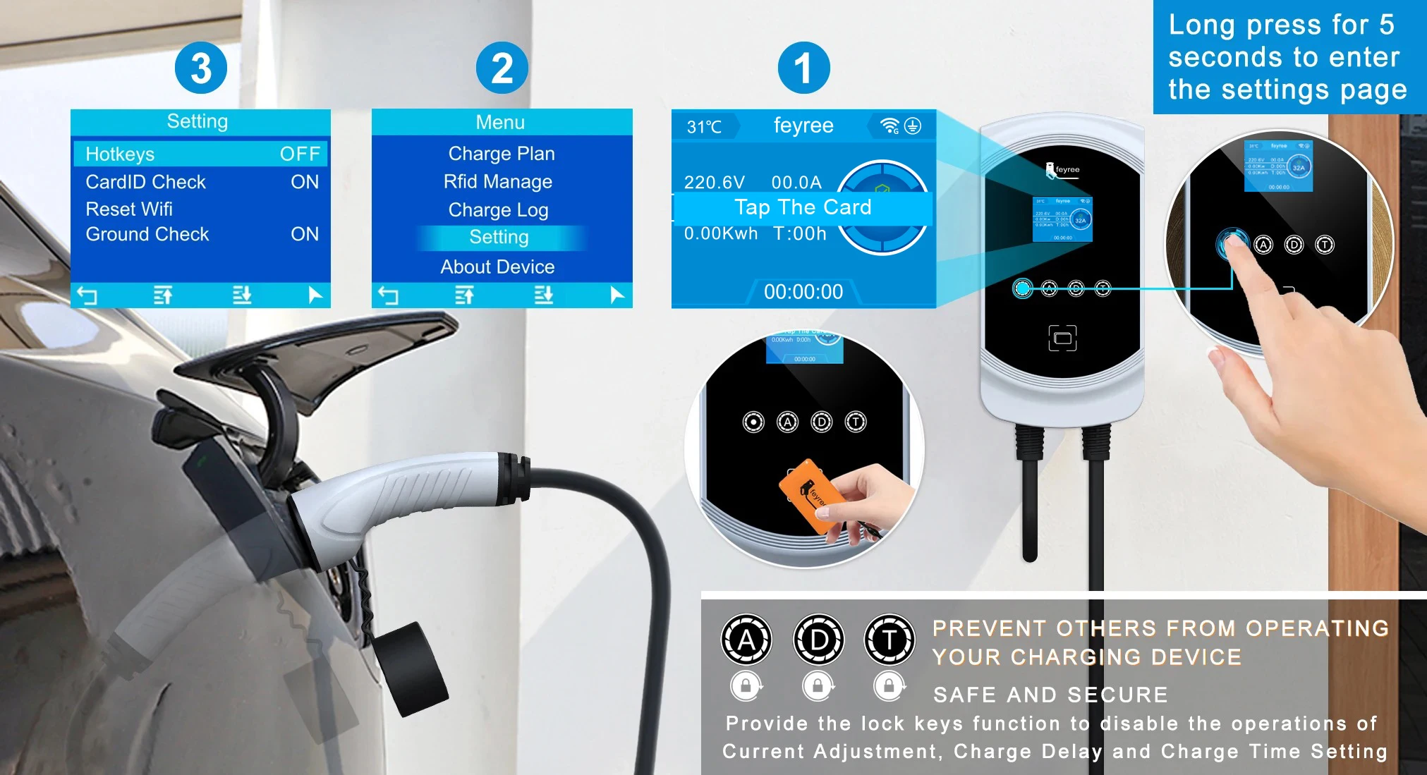 Reliable EV wallbox with 8-layer protection, including Type B RCD and intelligent temperature control for ultimate safety.