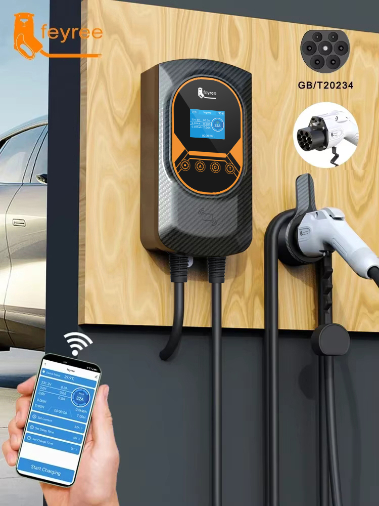 feyree EV Charger GB/T Socket EVSE Wallbox 32A 22KW 3Phase 16A 11KW Electric Vehicle APP Control Charging Station 7.6KW 5m Cable