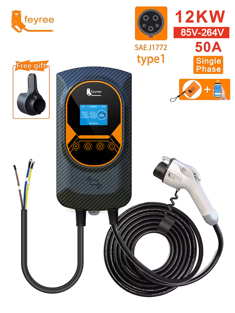 feyree EV Charger Type1 EVSE Wallbox 32A 7.6KW 40A 9.6KW 50A 12KW 1Phase j1772 Adapter APP Control for Electric Vehicle Car