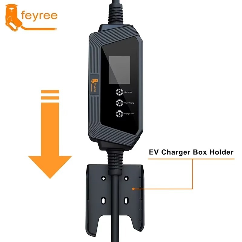 
EV charger box holder designed to neatly wall mount your portable EV charger. This essential electric vehicle accessory provides a tidy solution for cable management, keeping your charging station organized and protecting it from damage.