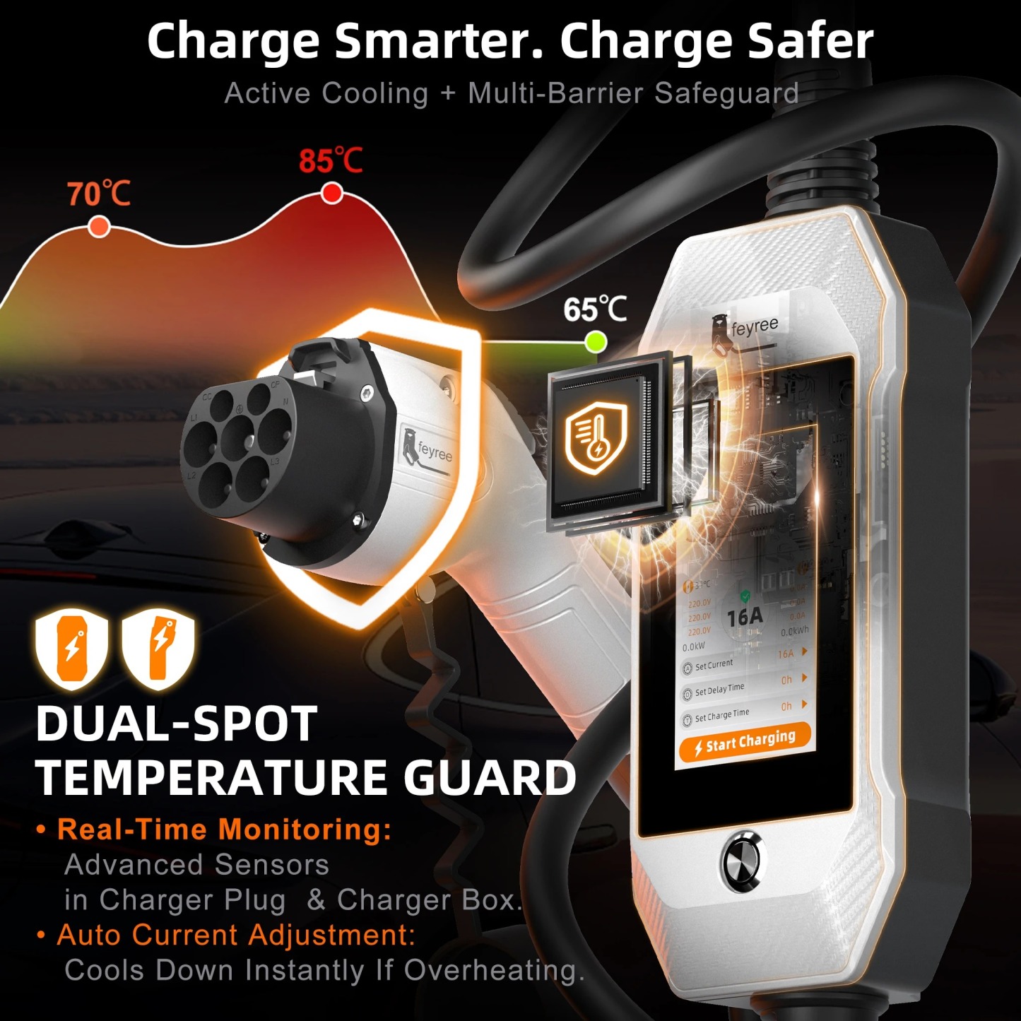 feyree EV Charger GB/T 11kW 16A 3P Car Charger 4.3inch TouchScreen Smart WIFI APP Control EVSE Charging Box with 6 Colors Option