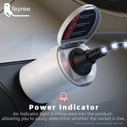 4-in-1 Vehicle-to-Load adapter for Type 2 electric vehicles, enabling power export through a NEMA 5-15R socket, with universal compatibility for various EV brands.
