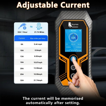 feyree Portable EV Charger Wallbox Type1 j1772 Socket 32A 7KW 1Phase APP Control EVSE Portable Charging Box for Electric Vehicle