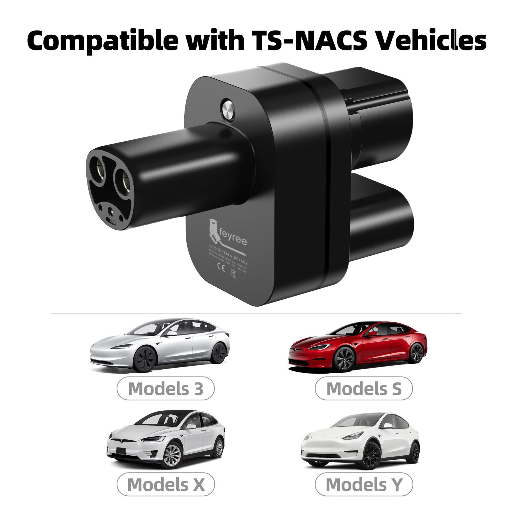 feyree CCS2 to Tesla AC+DC Adapter Fit for Tesla Model 3/X/Y Made in USA CCS2 Combo Adapter Support CCS2 and Type2 EV Charger