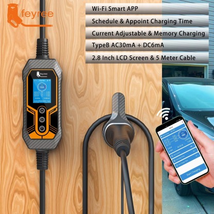 feyree Type 2 Portable EV Charger 11KW 16A 3 Phase Wi-Fi APP Bluetooth Version EVSE Charging Cable 5m CEE Plug for Electric Car