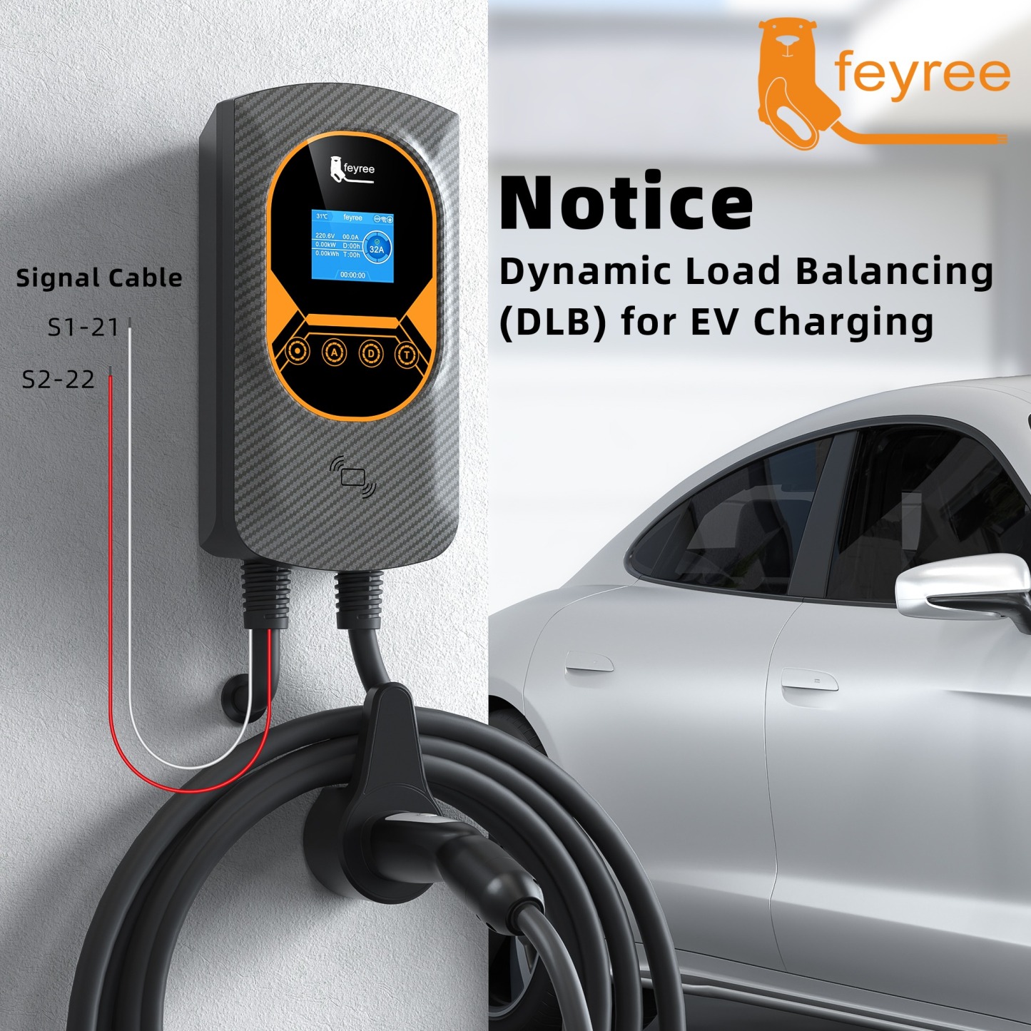 Feyree NACS Smart EV Wallbox Charger 12kW 50A Single Phase Dynamic Load Balancing APP Control Charging Log EV Charging Station