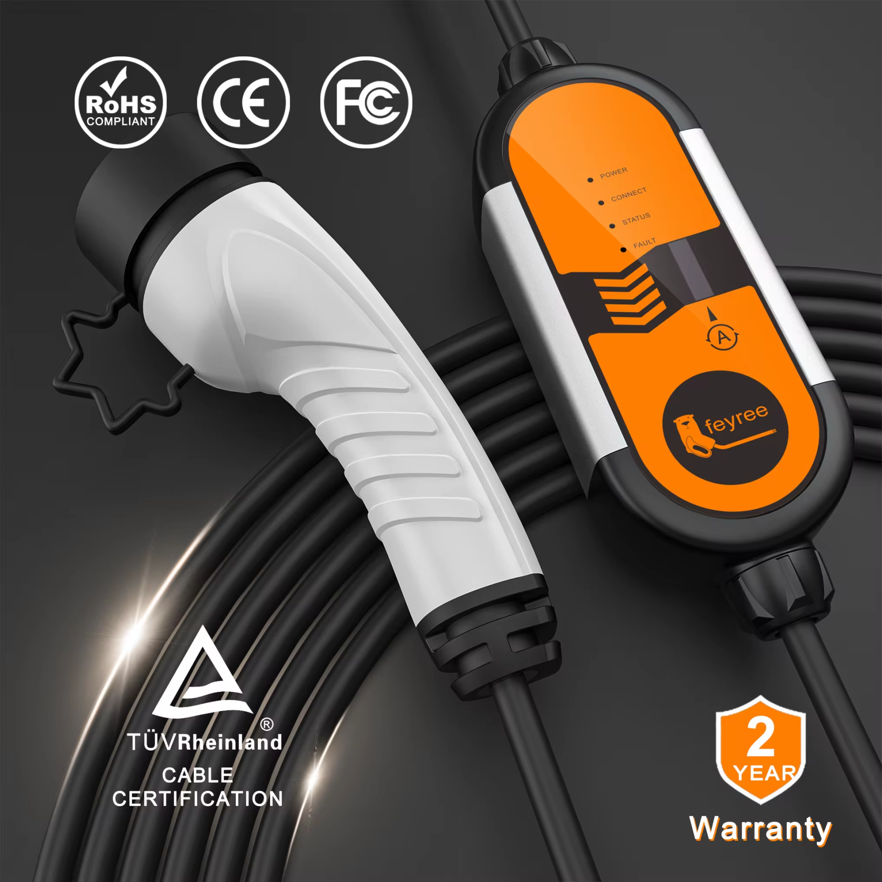 feyree EV Portable Charger Type2 3.5KW Charging Cable Adjustable Current 8/10/13/16A Type1 j1772 Schuko Plug Wallbox for Electric Car-feyree