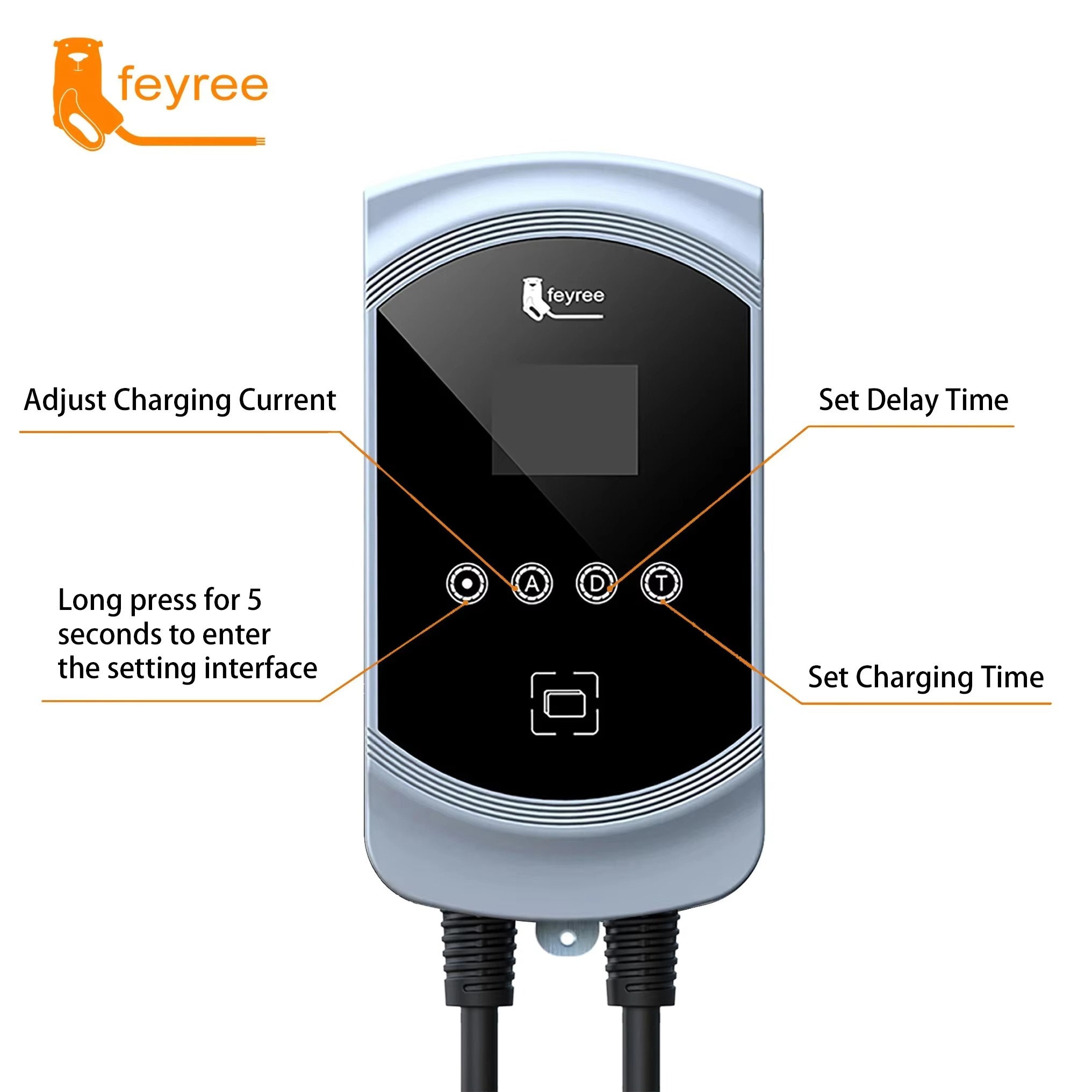 feyree Type2 EV Charger 32A 7.6KW 1Phase EVSE Wallbox 11KW 22KW 3 Phase Fast Charging Station 5m Cable for Electric Vehicle Car