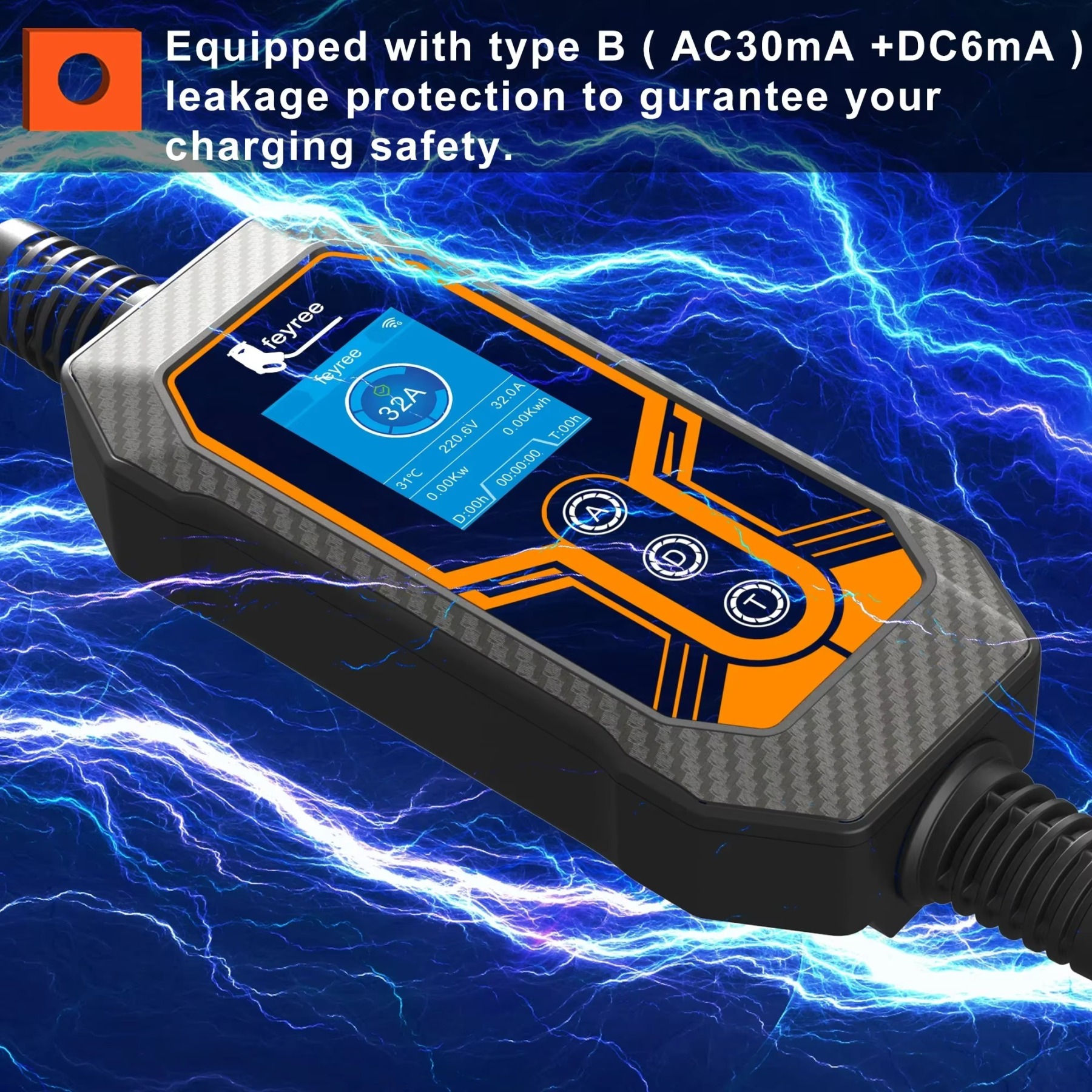 feyree Tesla EV Portable Charger NACS Socket 7KW With APP Control for Tesla Models 3/Y/S/X