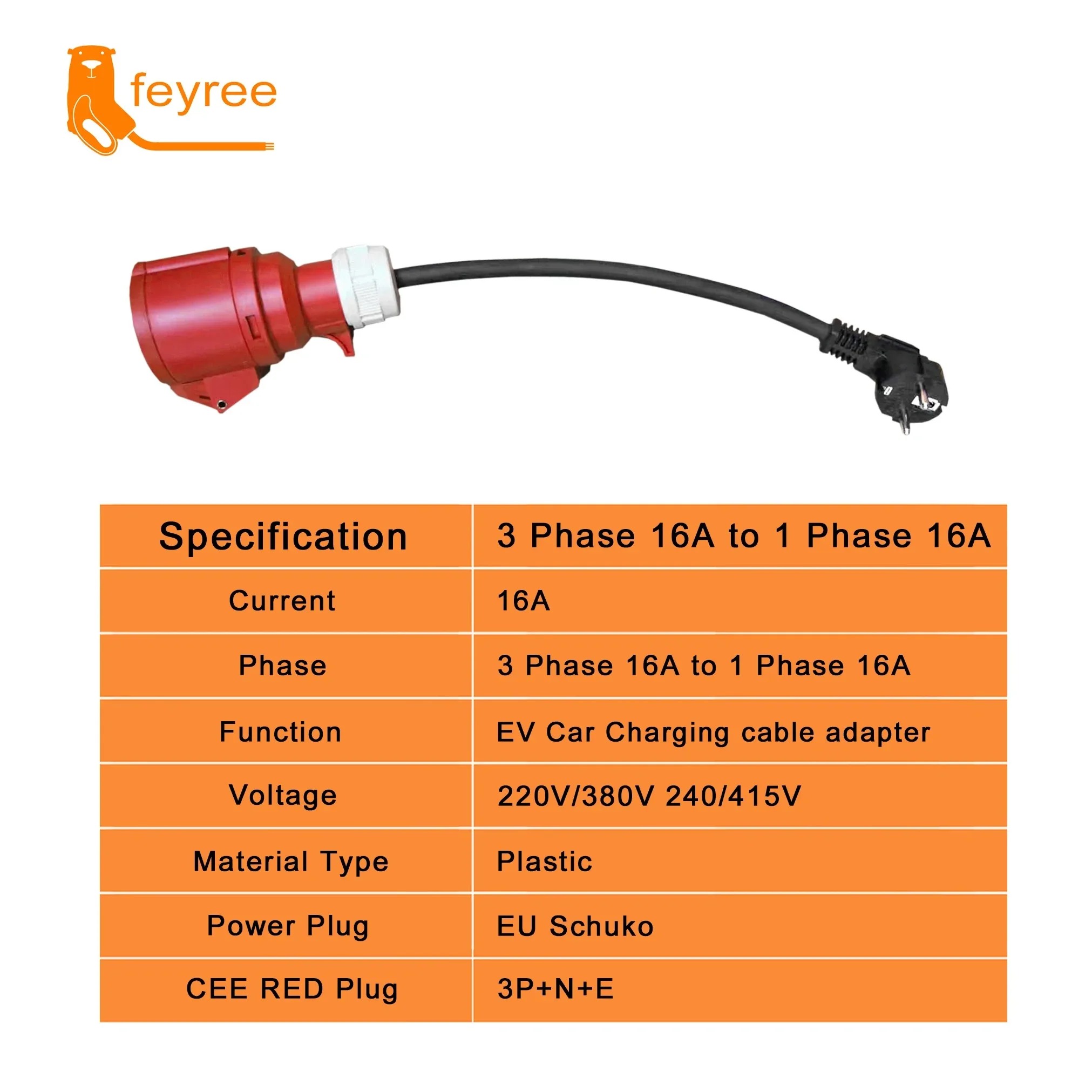Feyree EV Charger CEE Female Plug Adapter Waterproof Connection WallMount Socket 16A/32A 1/3Phase 7kW 11kW 22kW Portable Charger