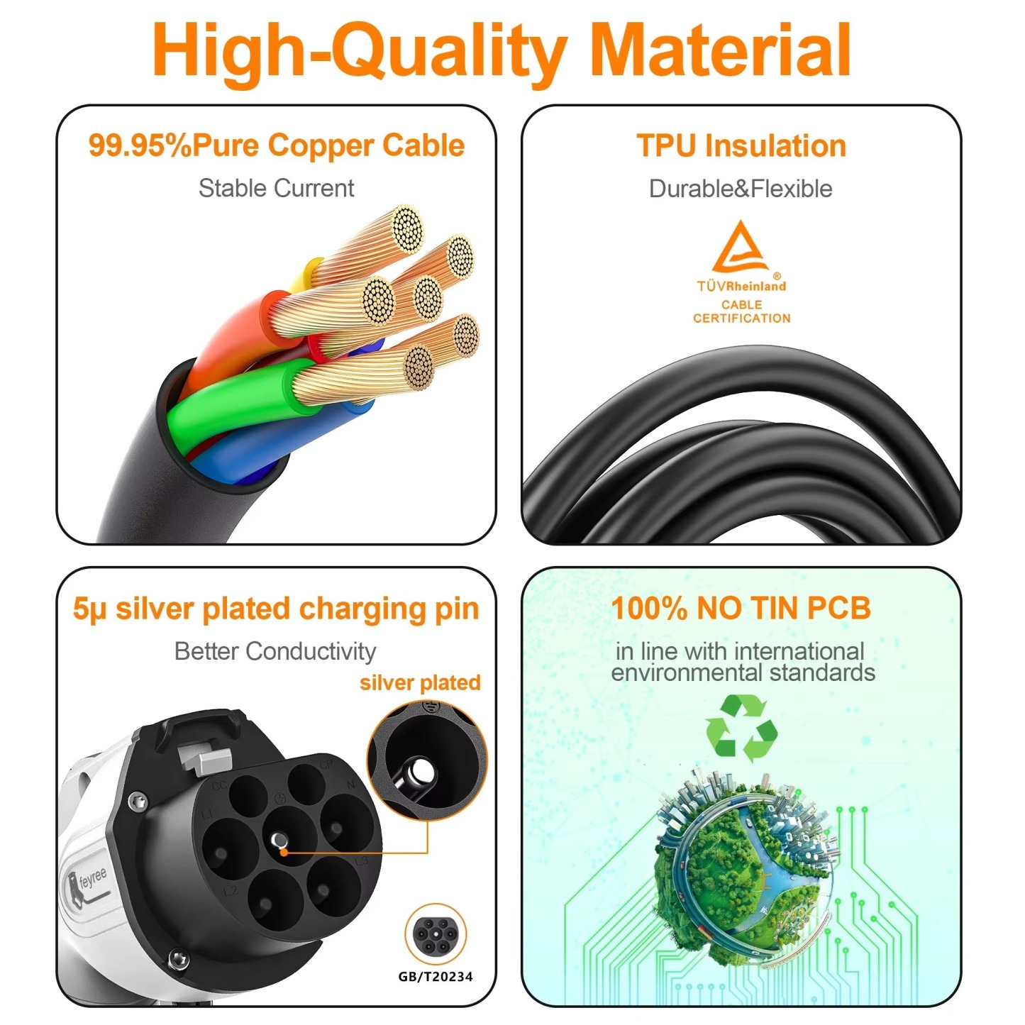 feyree Portable EV Charger Wallbox GB/T Cord 7KW 32A 5m Cable 1Phase EVSE Charging Box Charging Station for Electric Vehicle Car