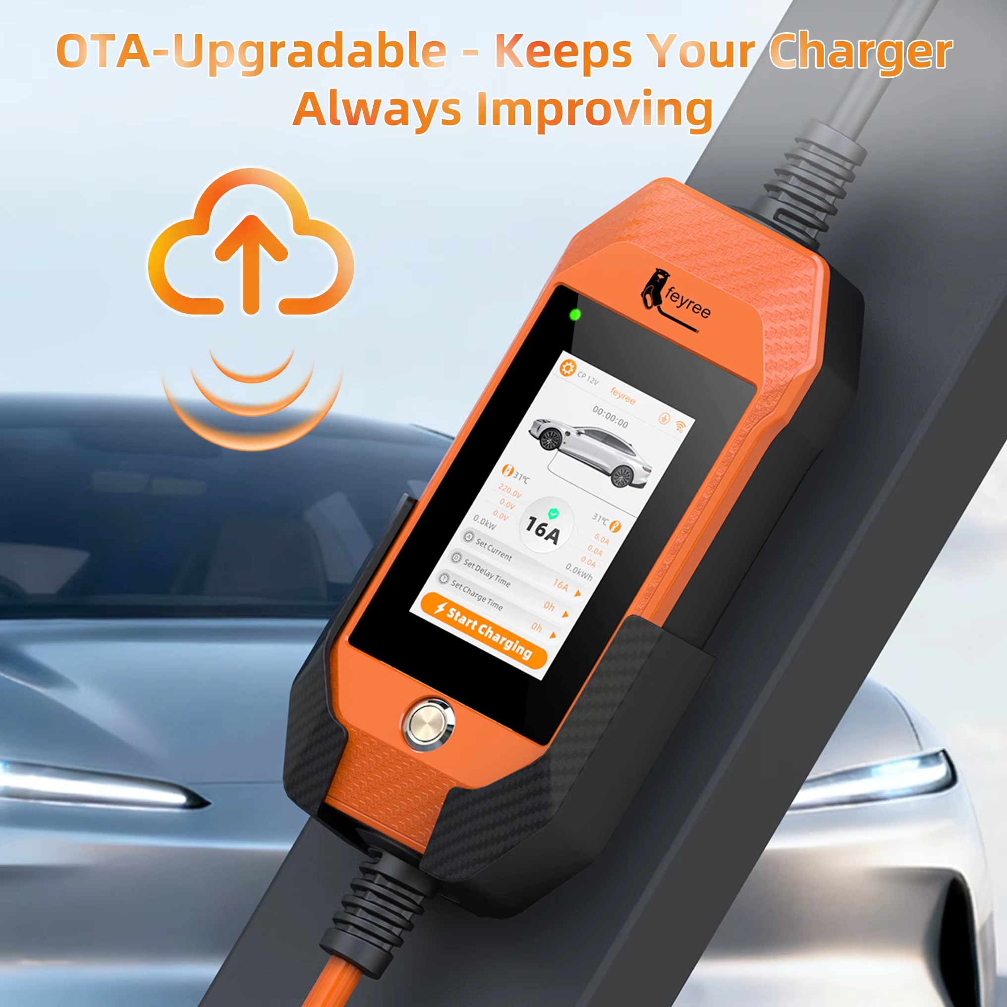feyree 4.3in Touchscreen Portable EV Charger For 3.5kW 16A 1Phase Tesla With WiFi APP Control EVSE Wallbox For EV Car Charging