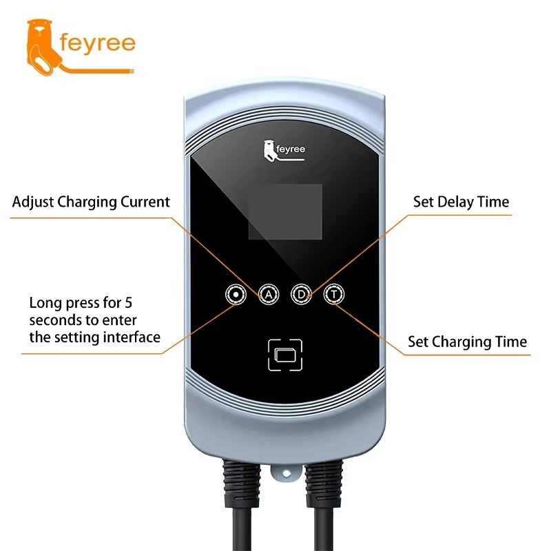feyree  50A 12KW 1Phase EV Charger Type1 Cable J1772 Cord 40A 9.6KW 32A 7.6KW EVSE Wallbox Charging Station for Electric Vehicle