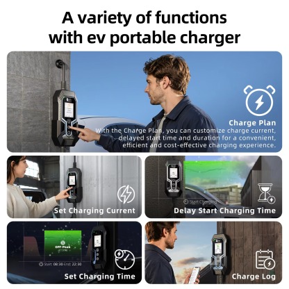 Feyree 3.5kW Portable EV Charger Type 2/Type 1/ GBT/ TS-NACS Plug Smart WIFI APP Control Charging Log & OTA Upgrade with Triple Over-temp protection