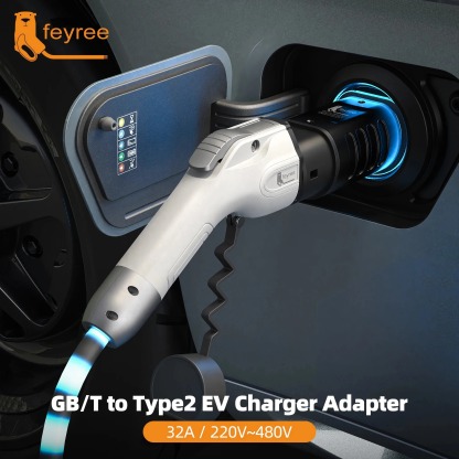 Feyree EV Charger Station Adapter GBT to Type 2 IEC 62196-2 Converter EVSE Single/Three Phase Connector 16A 32A for Type 2 Cars