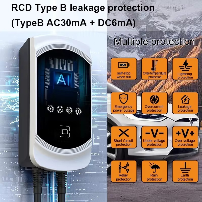 feyree EV Charging Station 32A 7.6KW Electric Vehicle Car Charger EVSE Wallbox 9.6KW 12KW 5m Cable Tesla NACS Socket APP Control-feyree