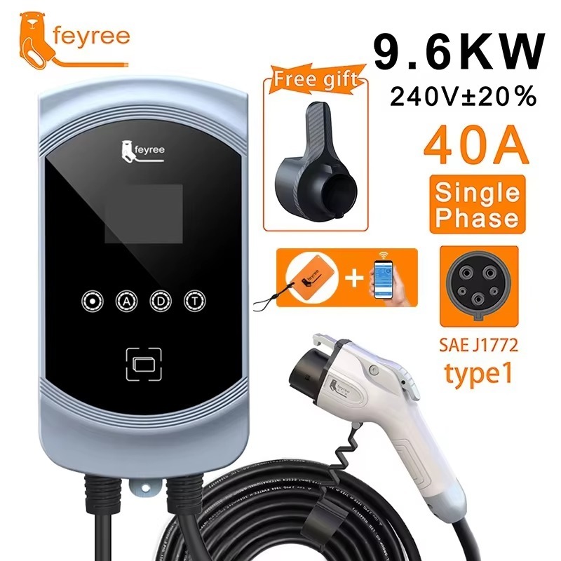 feyree EV Charger Type1 Cable j1772 Socket 32A 40A 50A Single Phase EVSE Wallbox Charging Station APP Control for Electric Car