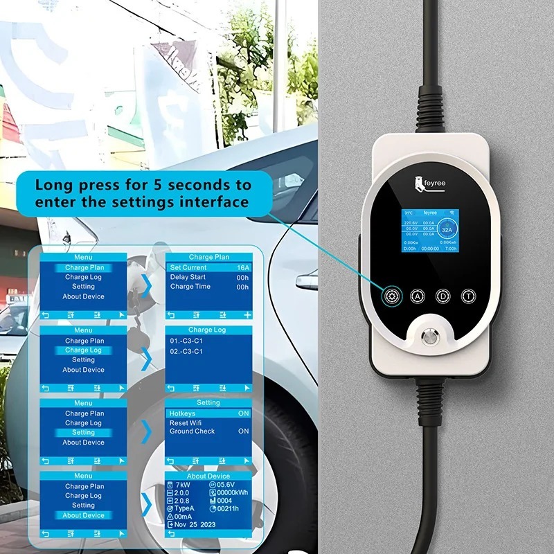 feyree Type1 Portable EV Charger 7.6KW 9.6KW 12KW With APP Control-feyree