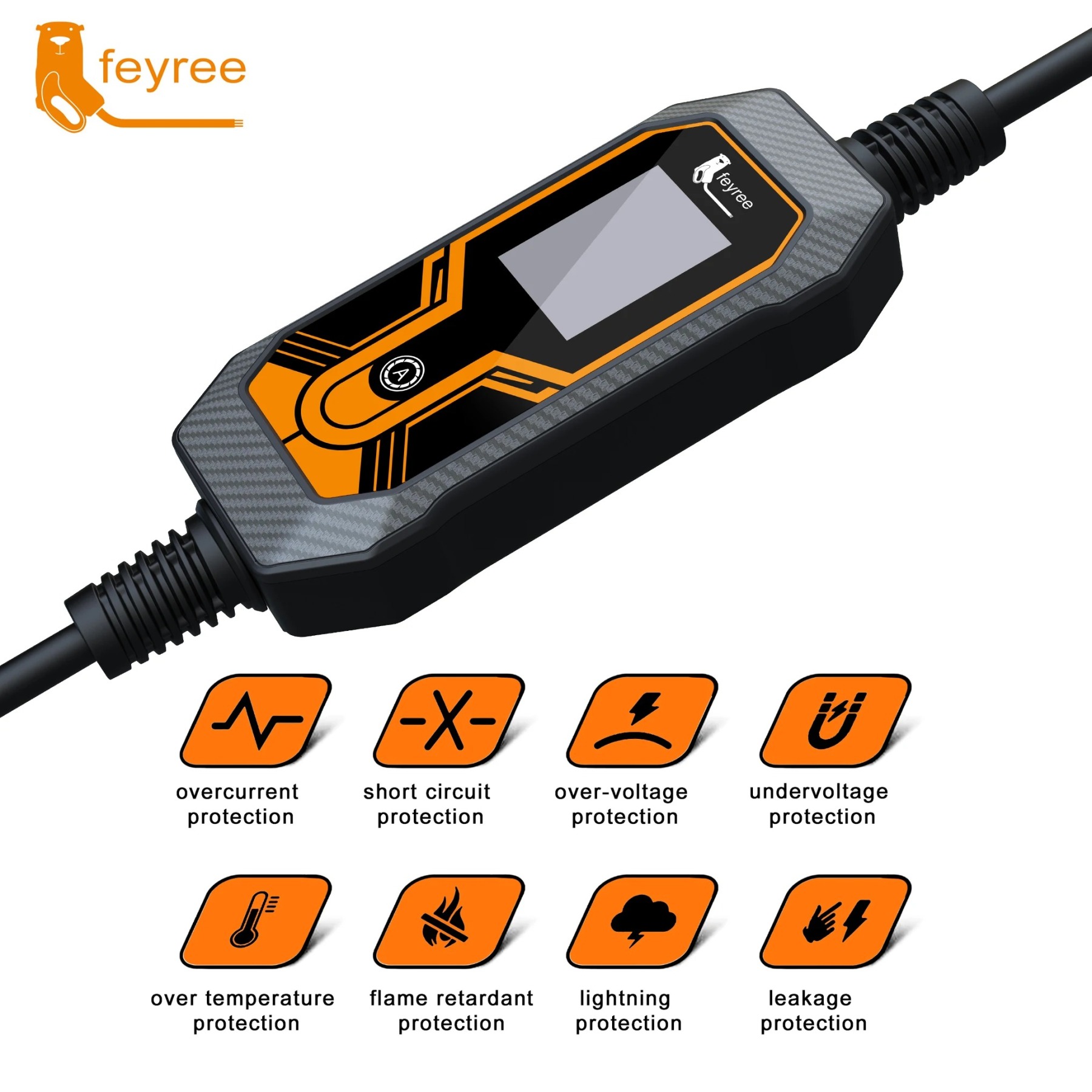 feyree Type1 j1772 7kW 32A 1Phase Portable EV Charger Wallbox with CEE Plug EVSE Charging Box for Electric Car Charger 5m Cable